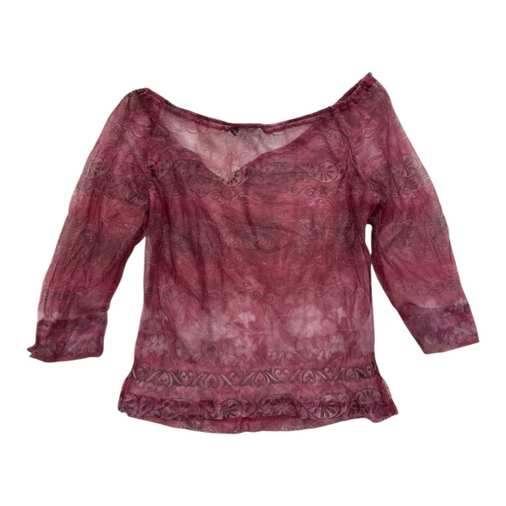 Vintage Aqua Blues 90s Sheer Burgundy Blouse Womens Large - Picture 5 of 5